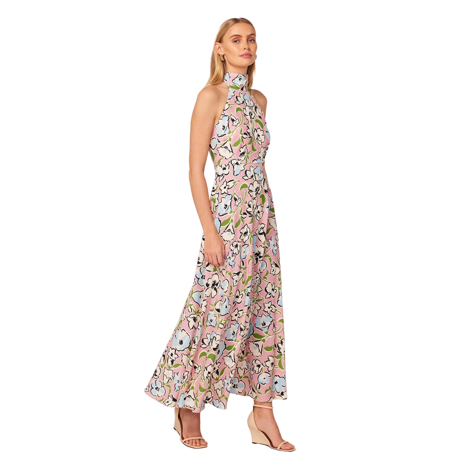 KITRI Dakota Pink Floral Print Halterneck Maxi Dress